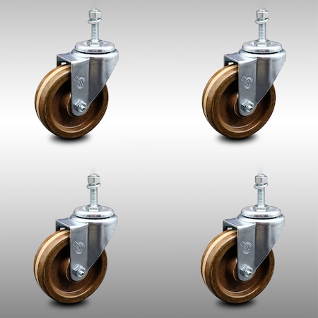 Service Caster 4 Inch SS High Temp Phenolic Wheel Swivel 3/8 Inch Threaded Stem Caster Set SCC SCC-SSTS20S414-PHSHT-381615-4